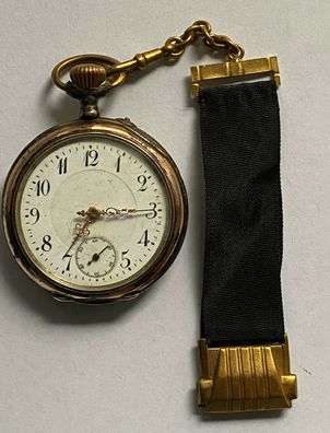 Taschenuhr 800er Silber Halbmond / Krone / Uhrenband - Handaufzug - Werk läuft