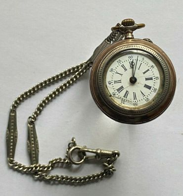 Antike Taschernuhr Damen 800er Silber , mit Uhrenkette - Werk läuft nicht
