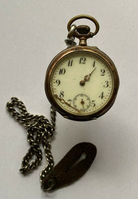 Taschenuhr 800er Silber mit Uhrenkette - Herren - Werk läuft nur kurz an