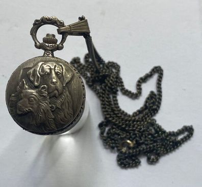 Damen Halsketten Taschenuhr DuBois 1785 - Hundeemblem - Handaufzug - Werk läuft