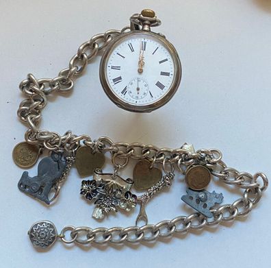 G.T Thommen Taschenuhr um 1885 Silber 800 mit Uhrenkette - Werk läuft