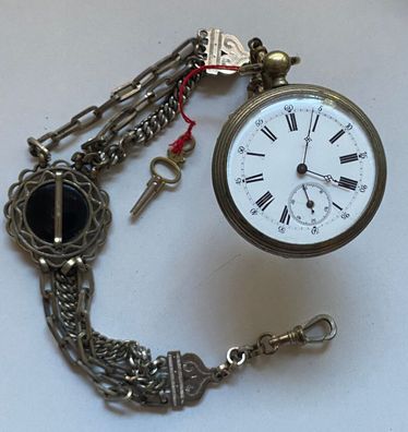 Taschenuhr Schlüsselaufzug Herren mit seltener Art Deco Uhrenkette -Werk läuft