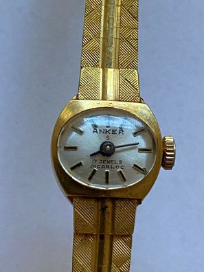 Anker S – elegante Vintage Damenuhr - Handaufzug , goldfarbend- - Werk läuft