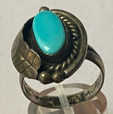 Antiker Jugendstil Ring 835er Silber - mit klarem Türkis - Größe 59