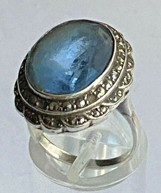 Vintage Ring 925er Silber mit Aquamarin und Markasiten - Größe 52