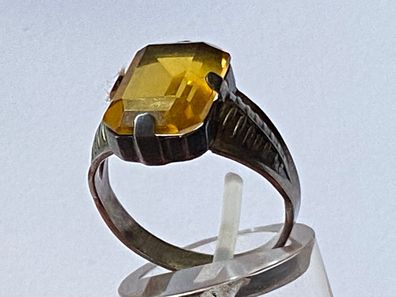 Art Deco - zarter Ring mit einem gelben Stein - 900er Silber - Größe 56