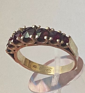 Böhmisch Granat - antiker Ring - 900er Silber, vergoldet / Meistermarke - 56