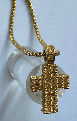 Swarovski - Eleganter Kreuz-Anhänger Goldfarbend mit Steinen und Kette