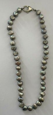 Hübsche Südseeperlenkette Silberfarbend wohl Thaiti - 925er Silberschließe