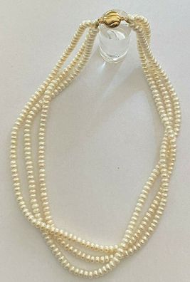 Wuderschönes 3-strängiges Perlencollier mit 585er ( 14 Karat ) Goldschließe