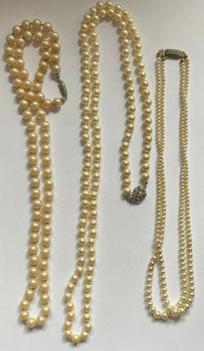 3 hübsche antike Perlenkettenketten -Diverse Designs - alle mit Silberschließe