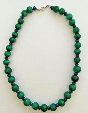 Halskette Malachit, Lapis - 925er Silberschließe - hochwertiger Modeschmuck