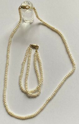 Halskette + Armband - Süßwasserzuchtperlen mit 925er Silberschließen vergoldet