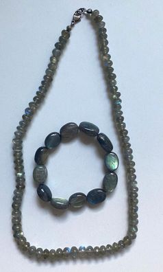 Kette / Armband mit grünen Opalisierenden Steinen - Schließe aus 925er Silber