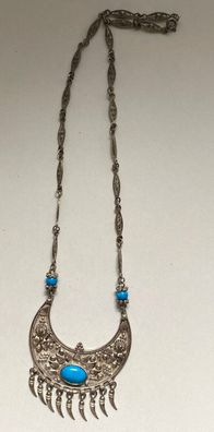Antikes , orientalisches Collier 975er Silber mit Türkis - Design Saban
