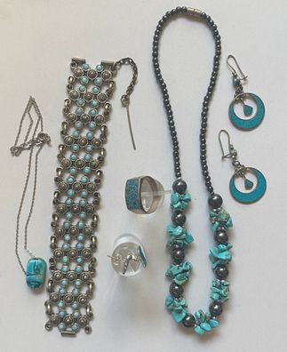Schmucksammlung Türkis - Halsketten, Armband, Ring, Ohrschmuck auch Silber