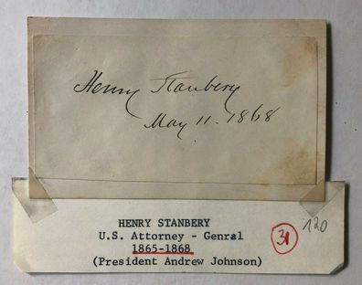 Henry Stanbery (1803 - 1881 ) -orig. Autogramm - Minister unter Andrew Johnson