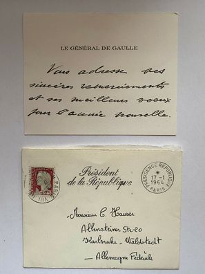 Charles de Gaulle - gedruckte Visitenkarte mit orig. Umschlag - Größe 12 x 9 cm