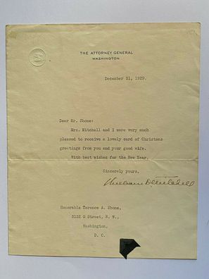 William D. Mitchell ( 1874 - 1955 ) - US Politiker - original Autograph Dec.1929