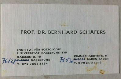 Bernhard Schäfers - Soziologe - signierte Visitenkarte - Größe 9 x 5 cm