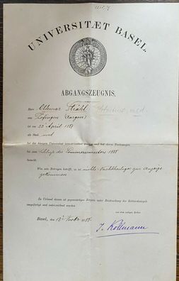 Julius Kollmann ( 1834 - 1818 ) - Zoologe - original signiertes Dokument Basel