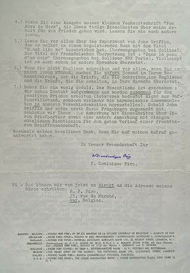 Dominique Pire - Nobelpreis Frieden 1958 - original signierter Brief