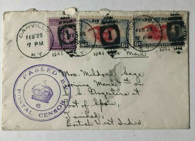 Danville USA Feb 25 - 1941 - auf Trinidad - Passed by Postal Censor 6