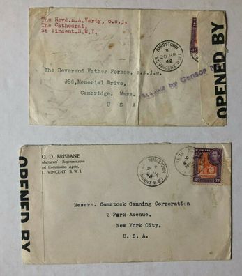 St. Vincent - 2 Covers - 1942 - Opend by Cencor auf U.S.A.