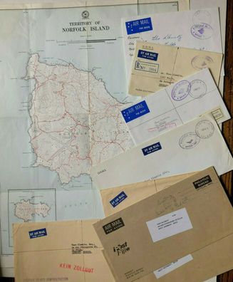 Norfolk Island - Official Post / Administration - 9 Belege ab 1957 + Landkarte