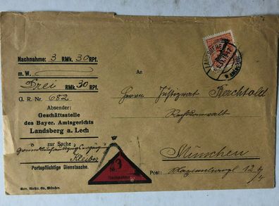 Deutsches Reich - Nachnahme-Brief Landsberg auf München 1916 - Michel 103 EF
