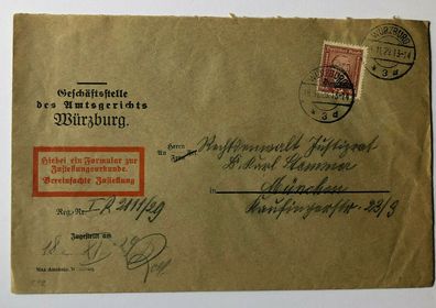 Deutsches Reich - Amtsgericht Würzburg 18.11.1929 - EF Michel 112 auf München