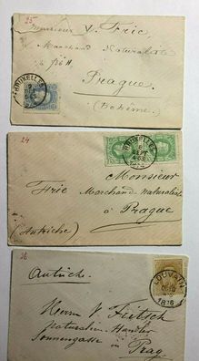 3 Belege Belgien um 1853 - 1876 - Bruxelles / Louvain auf Prag