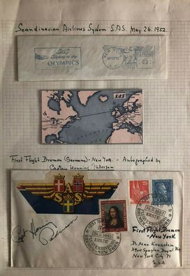 First Flight SAS - Autographed by Captain- 26.5.1952 - Bremen - New York