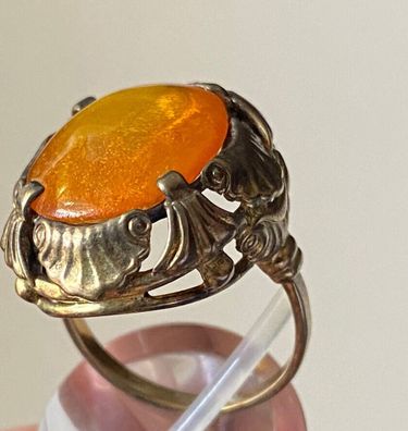 Eleganter, antiker Ring Stein Orange - 835er Silber vergoldet - Größe 51