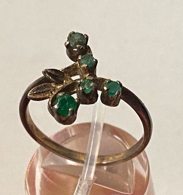Feiner Ring Jugendstil mit 5 grünen Smaragden - 800er Silber - Ringgröße 56