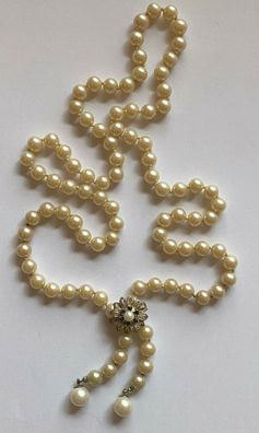 Perlenkette mit Clip aus 835er Silber und kleinen Saphiren - Juwelliersarbeit