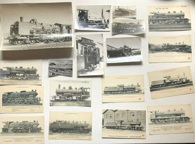Lok , Lokomotive - Sammlung mit 7 Fotgrafien und 11 Ansichtskarten