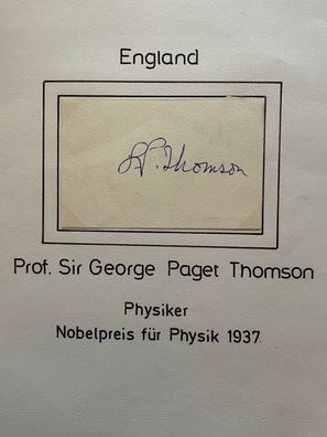 George Paget Thomson - Nobelpreis Physik 1937 - original Autogramm