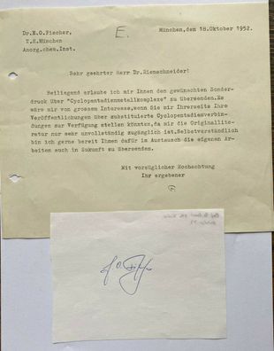 Ernst Otto Fischer - Nobelpreis Chemie 1973 - original Autogramm + Autograph