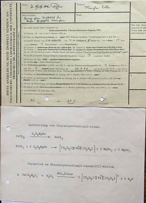 Ernst Otto Fischer - Nobelpreis Chemie 1973 - original ausgefüllt. Anmeldebogen