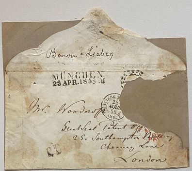 Justus von Liebig - Chemiker - Fragment eines Briefumschlages von seiner Hand