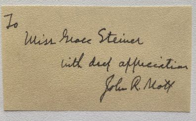 John Raleigh Mott - Nobelpreis Frieden 1946 - original Autogramm - 8 x 5 cm