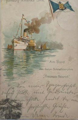 Deutsch Seepost Hamburg-Amerika Linie - Prinzessin Heinrich 1907 m. Bordstempel