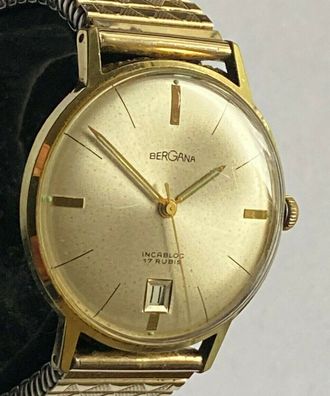 Bergana 17 Rubis - schöne Herrenuhr Datum - Handaufzug - Vintage - Werk läuft