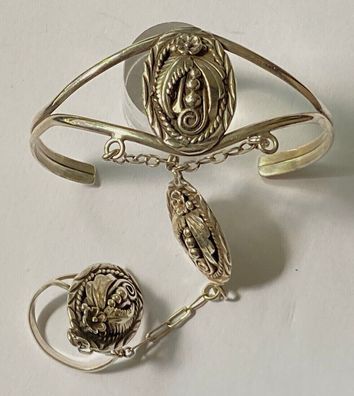 Jugendstil Sterlingsilber 20er Jahre -seltener Armspangen-Ring mit Knöchelplatte
