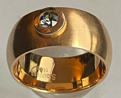 Eleganter Ring Juwelliersarbeit mit einem klaren Stein - vergoldet - Größe 62