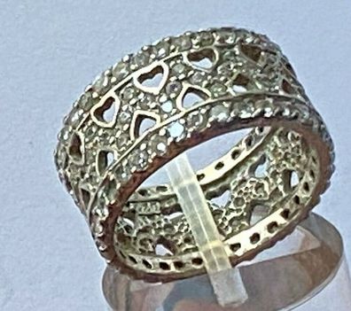 Eleganter Ring 925er Silber mit Steinen - Breiter Steg 10 mm - Ringgröße 53