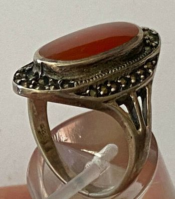 Art Deco Ring 925er Silber mit Karneol und Markasiten - Ringgröße 57
