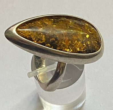 Jugendstil Ring mit Bernstein ( 3,3 cm ) - 925er Silber Minerva - Größe 58