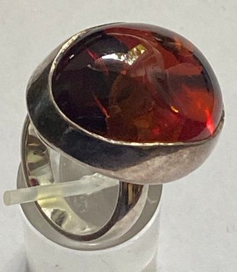 Jugendstil Ring mit großem Bernstein ( 2,5 cm ) - 925er Silber - Größe 58
